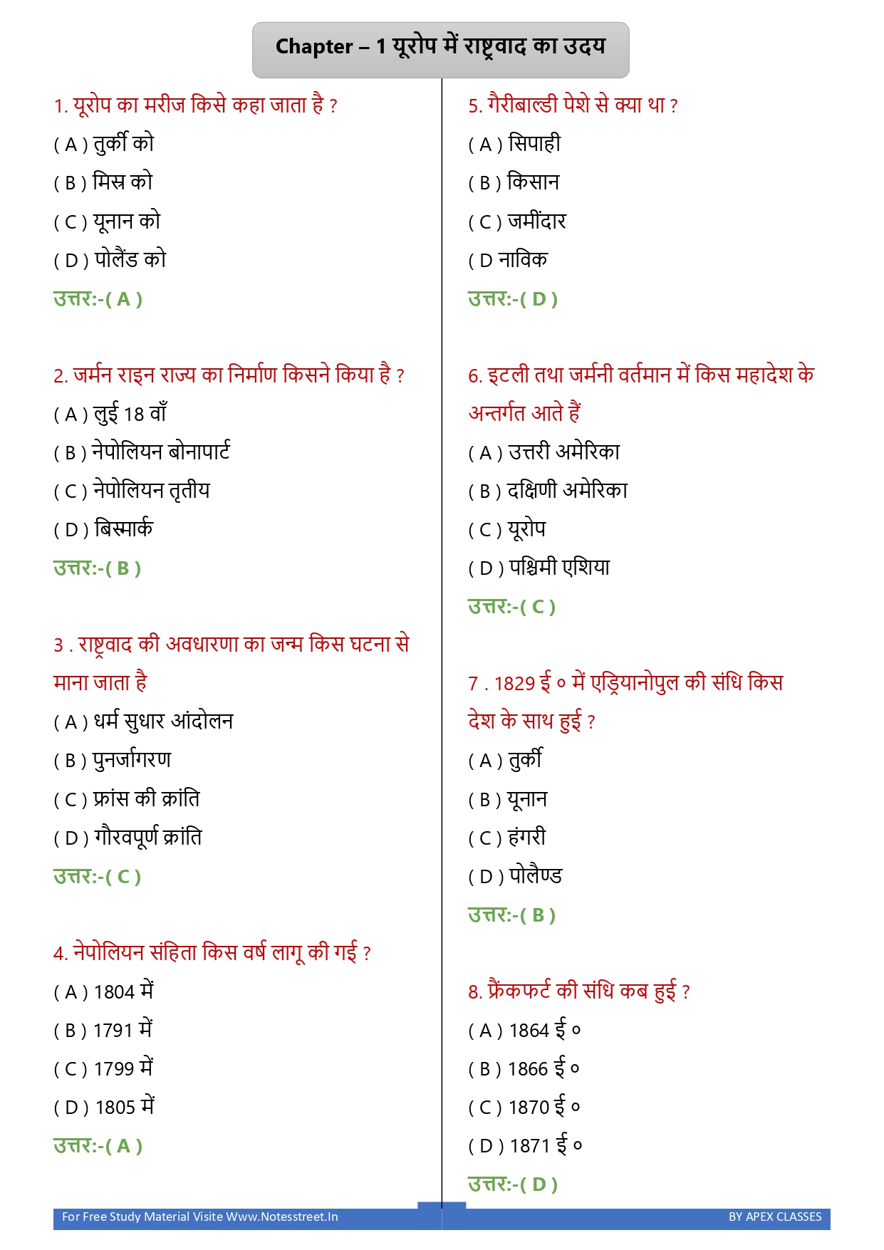 Ncert Class Sst Mcqs All Chapters In Hindi Apex Classes