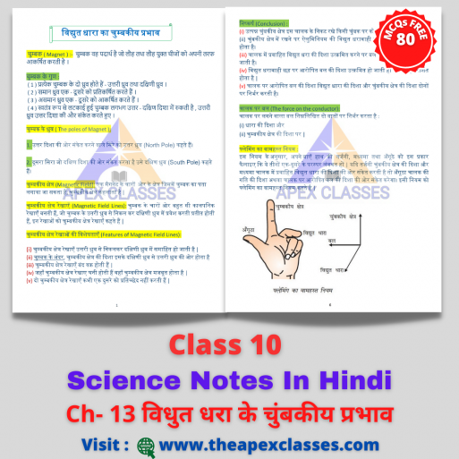 Class 10 Science Chapter-13 Notes In Hindi विद्युत धारा का चुम्बकीय प्रभाव