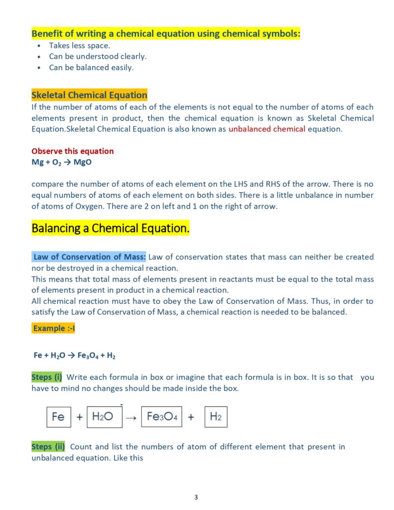 Class 10 Science Notes Chapter 1 Chemical Reactions and Equations ...