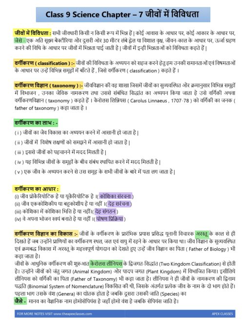 Class 9 Science All Chapter Notes In Hindi PDF – APEX CLASSES