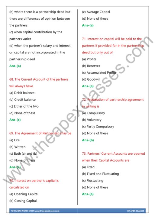 Class 12 Accountancy All Chapter MCQs In English PDF – APEX CLASSES