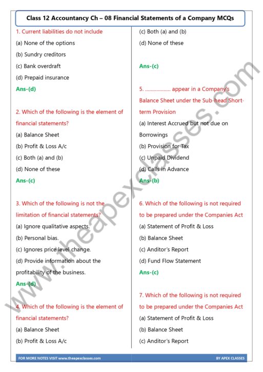 Class 12 Accountancy All Chapter MCQs In English PDF - Image 5
