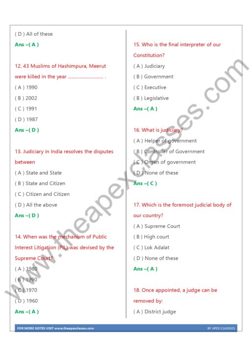 Class 8 SST MCQs in English PDF – APEX CLASSES