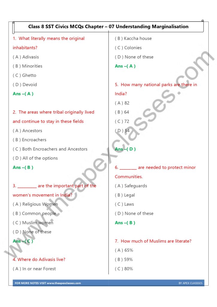 Class 8 SST MCQs in English PDF – APEX CLASSES