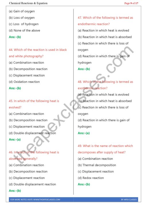 Class 10 Science MCQs In English PDF – APEX CLASSES