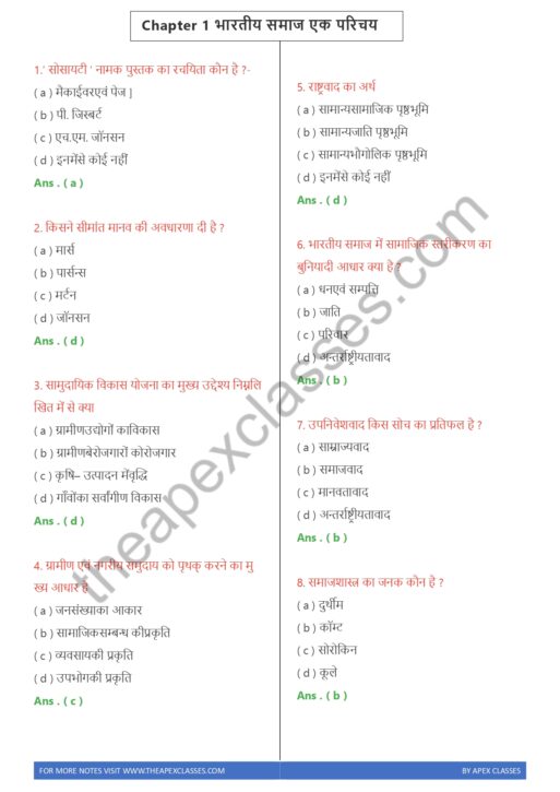 Class 12 Sociology MCQs in Hindi All Chapters PDF - Image 2