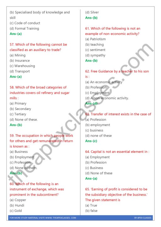 Class 11 Business Studies MCQs in English PDF - Image 4