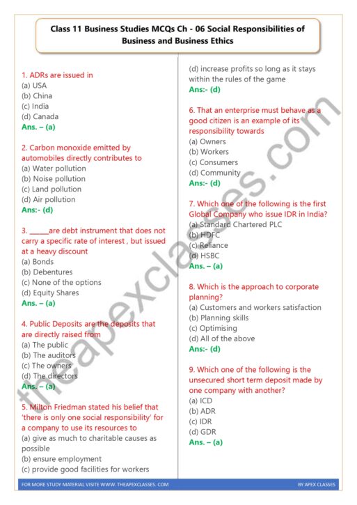 Class 11 Business Studies MCQs in English PDF - Image 2