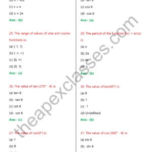Class 11 Math MCQs in English PDF