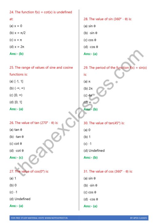Class 11 Math MCQs in English PDF - Image 2