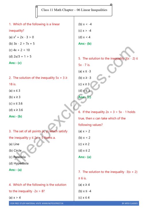Class 11 Math MCQs in English PDF - Image 3