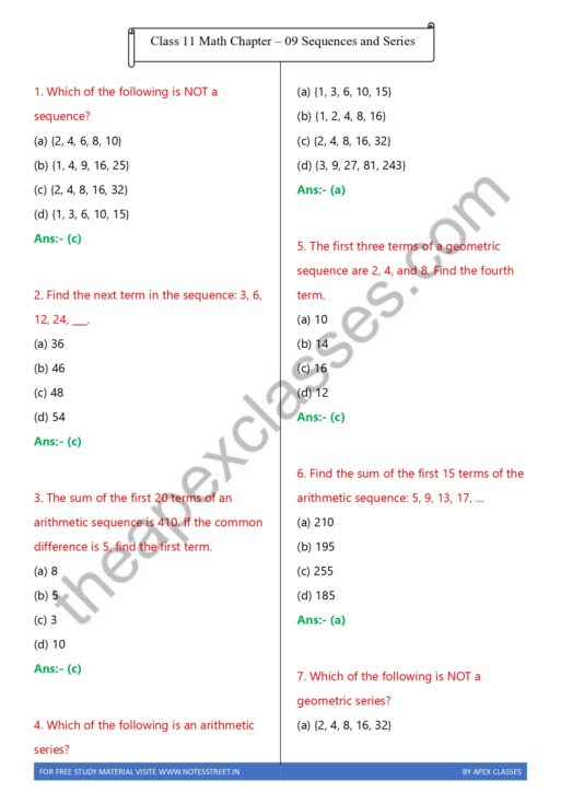 Class 11 Math MCQs in English PDF - Image 4