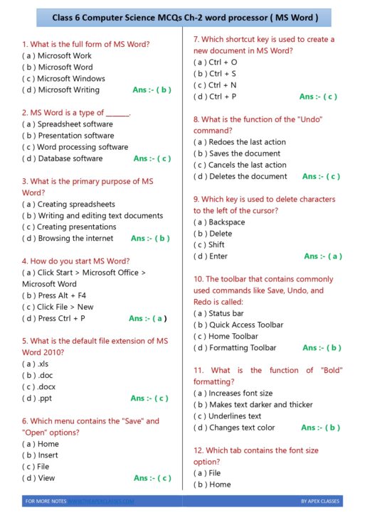 Class 6 Computer Science MCQs In English PDF - Image 2